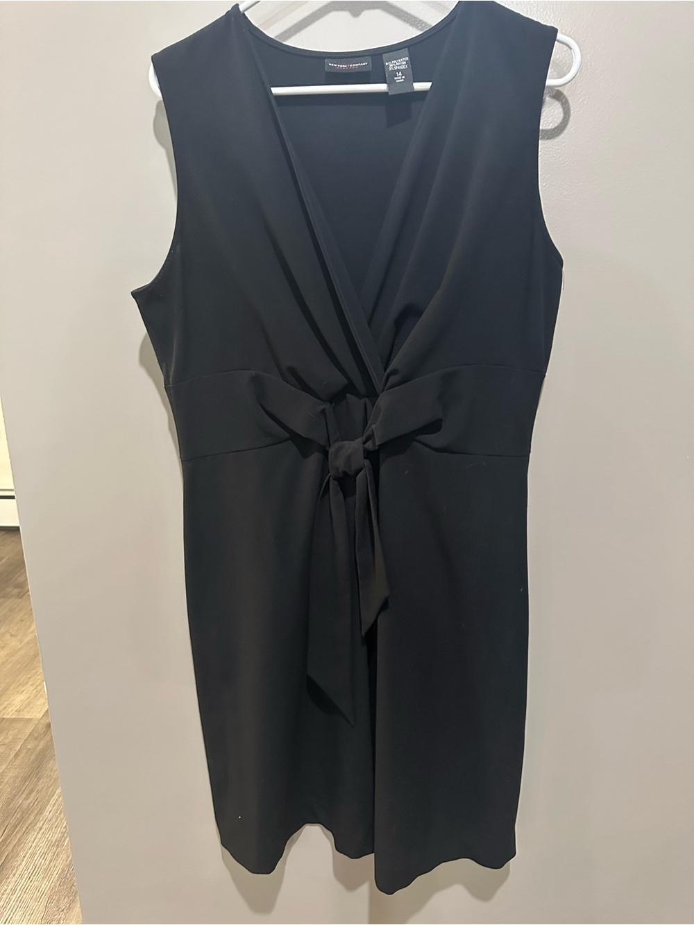 New York & Company Black Sleeveless Midi Dress with Front Tie